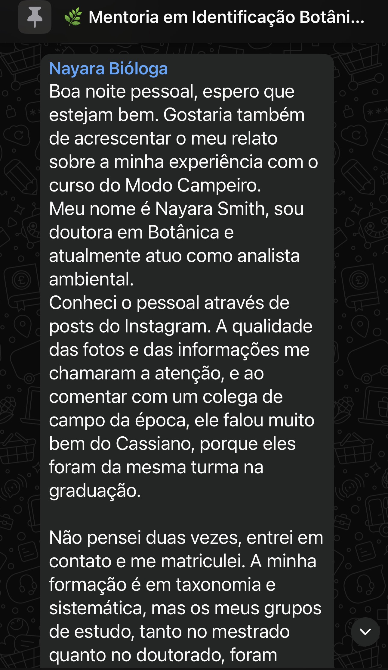 Print de feedback positivo sobre identificação botânica