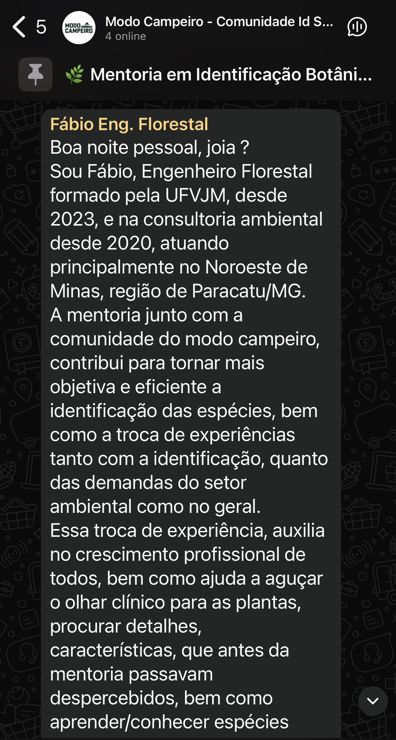 Print de feedback positivo sobre o Modo Campeiro